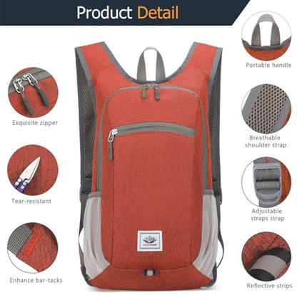 Small Daypack 15L Hiking Backpack Packable Lightweight Travel Day Pack Casual Foldable Shoulder Bag for Women Men