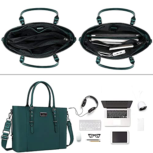 MOSISO Laptop Bag for Women, 15.6 inch PU Leather Shoulder Laptop Tote Bag - color: Deep Teal, size: 16 inch
