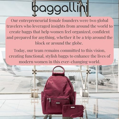 Baggallini All Day Backpack with RFID Phone Wristlet - Lightweight Travel Backpack for Women - color: Dark Cherry
