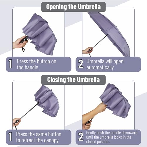 Mr. Pen- Windproof Travel Umbrella, Small Water-Resistant Automatic Folding Umbrella for Rain and Sun, Light, Compact and Portable for Women & Men, Fits Car & Backpack - color: Purple