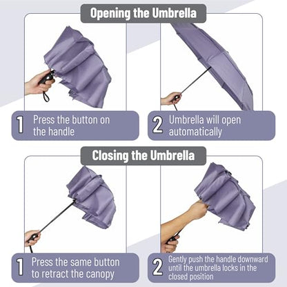 Mr. Pen- Windproof Travel Umbrella, Small Water-Resistant Automatic Folding Umbrella for Rain and Sun, Light, Compact and Portable for Women & Men, Fits Car & Backpack - color: Purple