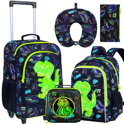 CCJPX 5PC Kids Luggage Set for Boys, Carry-on Suitcase 18" Dinosaur Black - color: Black Dinosaur 5pcs