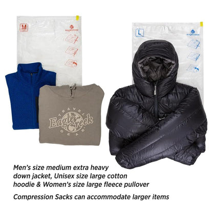 Eagle Creek Pack-It Compression Bags for Travel Set - Featuring One-Way Pressure Valve & Zip - For Efficient Travel Bag Packing - Water Resistant - Clear - Medium/Large (Pack of 2) - size: M/L (Pack of 2)