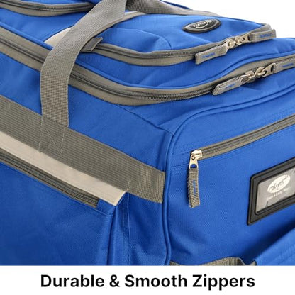Olympia U.S.A. 29 inch Jumbo Size 8 Pockets Wheeled Rolling Duffel Bag Water Resistant Luggage Lightweight Travel Suitcase with Retractable Handle - color: Royal Blue, size: 29 inch