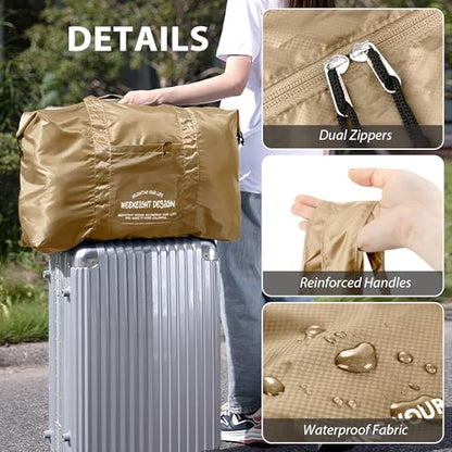 Veki Large Duffle Bag for Travel, Lightweight Carry On Bags, Khaki, L - color: Khaki, size: L