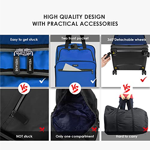 Verage Expandable Foldable Luggage Bag Collapsible Suitcases Rolling Travel Duffel Bag Lightweight Larger Suit Case with Detachable Spinner Wheels(Blue,24 Inch Expands into 28 Inch)