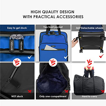 Verage Expandable Foldable Luggage Bag Collapsible Suitcases Rolling Travel Duffel Bag Lightweight Larger Suit Case with Detachable Spinner Wheels(Blue,24 Inch Expands into 28 Inch)