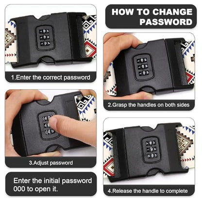 2 Pack Luggage Straps, Adjustable Cute Printing with Combination Lock Luggage Straps for Women Men Travel School Business Trips-Boho - color: Boho