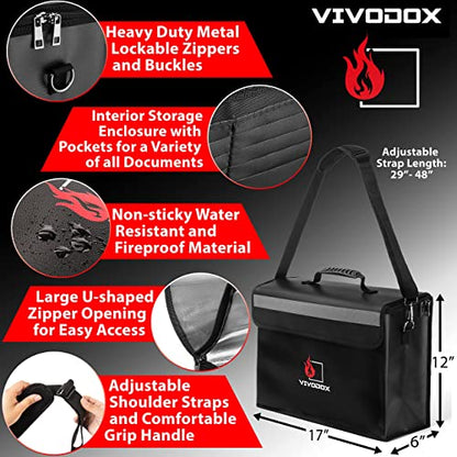 Fireproof Document Bag - Large (17" x 12" x 6") Fireproof Waterproof Storage for Binders, Legal Size Documents and Valuables, Heavy Duty Lightweight Briefcase for Home or Office