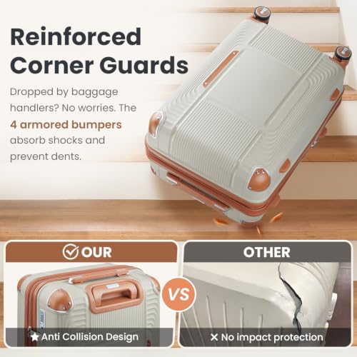 3 Piece Luggage Set with YKK Zippers and TSA Lock - color: Light Khaki, size: 3 Piece Set (20in24in28in)