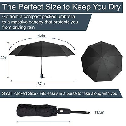 RainPlus Windproof Travel Umbrella - Compact, Automatic, Folding and Portable - Umbrellas For Rain for Men and Women - Car, Backpack, Purse, Strong & Wind Resistant - color: Black/Galaxy