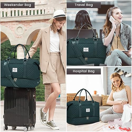 LOVEVOOK Travel Duffle Bag,Weekender Bags for Women with Shoe Compartment - color: A-Dark Green-a, size: Large-2 Pcs