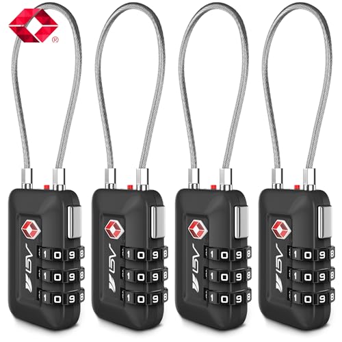 BV Luggage Locks TSA Accepted, Travel Sentry Approved 3-Digit Combination Suitcase Locks with Open Alert & Flexible Cable for Travel, Backpacks, Lockers, Cases, Black, 4 Pack - color: Black 4-Pack