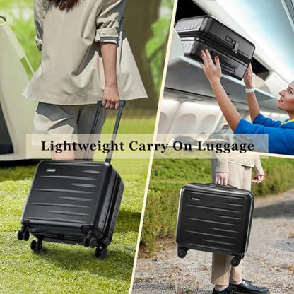 CENSIEN Expandable 16 Inch Carry On Luggage Airline Approved Small Suitcase - color: Black, size: 16 Inch EXT