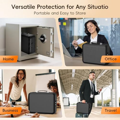 Fireproof Document Box with Lock, Waterproof Hard Shell File Organizer with Accordion Folder, Portable Fireproof File Safe Box for Home Office Storage of Documents, Laptop, Cash & Passports