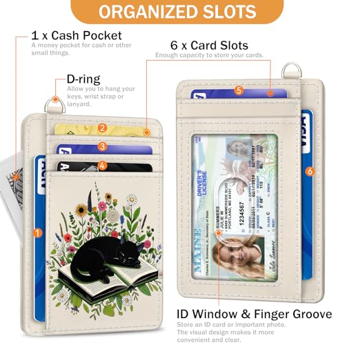 Yonlevres Cat Credit Card Holder Slim RFID Wallet Women Small Travel Cute - color: Cat Book