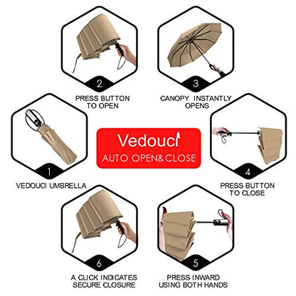 Umbrella Travel Umbrella with Teflon Coating, Automatic Umbrellas Anti UV Coating Folding Umbrellas - color: champagne
