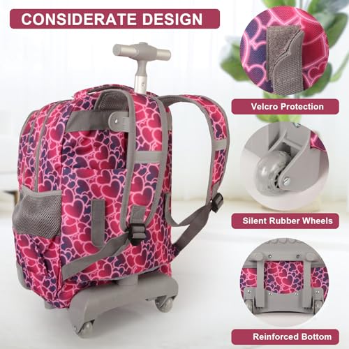 Tilami Rolling Backpack for Boys and Girls,Hearts - color: Hearts