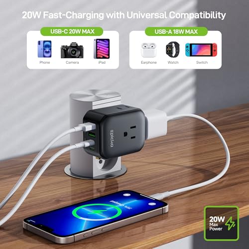 EPICKA PD 20W European Type C Travel Adapter, 2USB-A/2USB-C - style: Type C-for most Europe(Black)