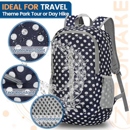 ZOMAKE Lightweight Packable Backpack 25L, Foldable Hiking Daypack - color: Blue, White Polka Dot, size: 25L