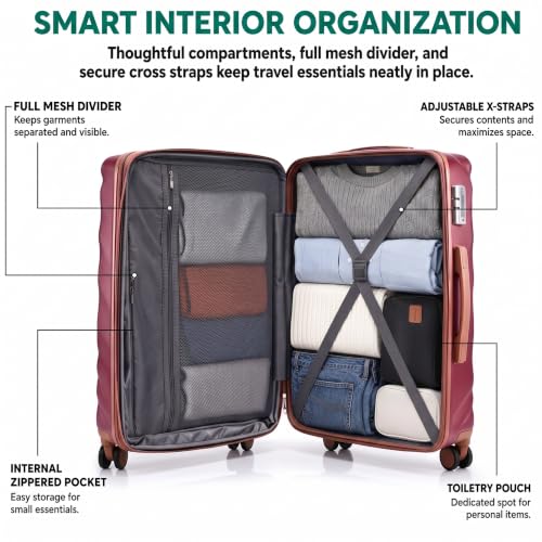 Rosamo 5 Piece Expandable Luggage Set,Hard Suitcases with TSA Lock Spinner Wheels 20/24/28 inch (Red) - color: Red, size: 5 PCS