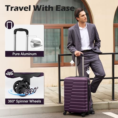 Coolife Lightweight Luggage with TSA Lock,Medium Checked Purple - color: Purple, size: Medium(24in)