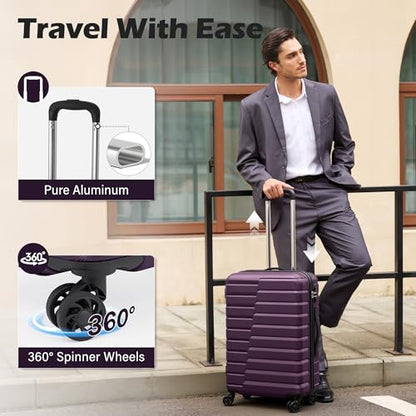 Coolife Lightweight Luggage with TSA Lock,Medium Checked Purple - color: Purple, size: Medium(24in)