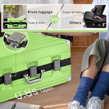 Krute Zipperless Luggage 28inch Checked Hard Shell Suitcases with Wheels - color: Green, size: Large (28 Inch)
