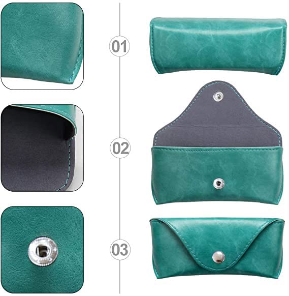 LogHog Portable Leather Glasses Case,Flexible Sunglasses Pouch Slim Case for Women Men Horizontal Eyeglass Case - color: Button-teal