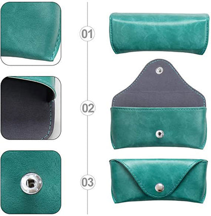LogHog Portable Leather Glasses Case,Flexible Sunglasses Pouch Slim Case for Women Men Horizontal Eyeglass Case - color: Button-teal