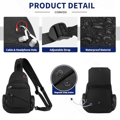 Sling Bag for Men Women,Convertible Crossbody Backpack Chest Bag - color: Black, size: Small
