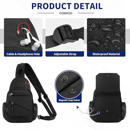 Sling Bag for Men Women,Convertible Crossbody Backpack Chest Bag - color: Black, size: Large