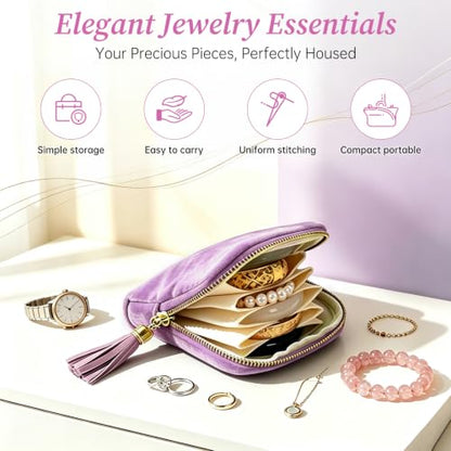 Small Travel Jewelry Case,Portable Soft Velvet Jewelry Travel Pouch,Purple - color: Purple-1PCS