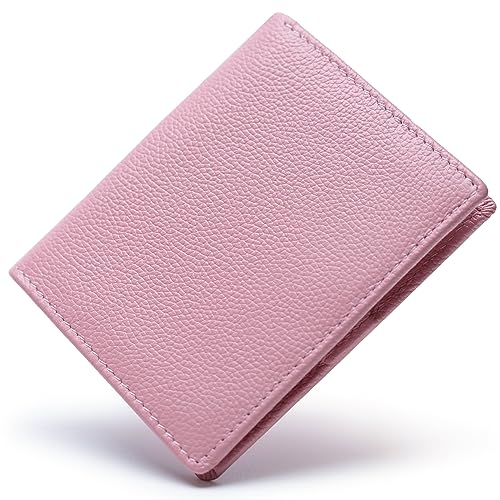 Bveyzi Ultra Slim Small RFID Wallet for Women, Leather Tiny Thin Bifold Pocket Ladies Wallet - color: Pink