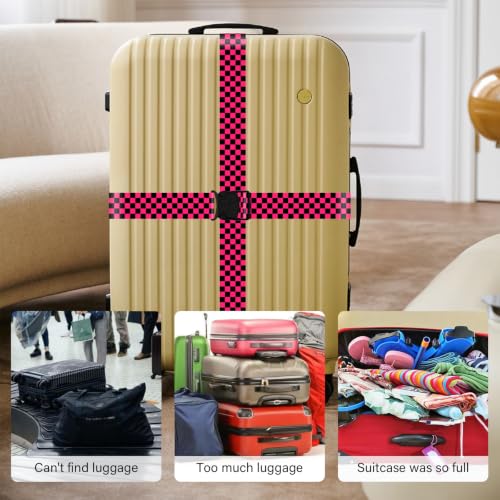 Luggage Straps for Suitcases, Travel Adjustable Belt with Quick Release Buckle, Heavy Duty Nylon Bag Packing Strap, Unique Bright Identifiers Business Travel Accessories (2 Pack) - Black Red - color: Black Red