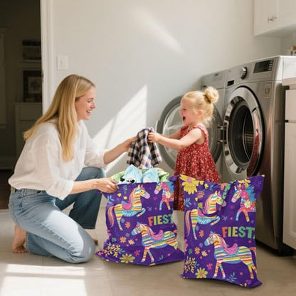 Travel Laundry Bags 2 PC Wet Dry Bag with Handle Dirty Clothes Organizer for Swimsuits Beach Camping Waterproof Washable Purple Fiesta Flowers and Flowers - color: Purple Fiesta Flowers and Flowers