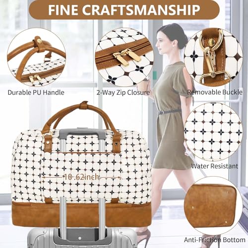 3PCS Weekender Bags for Women Large Overnight Bag, Brown Argyle - color: Brown Argyle