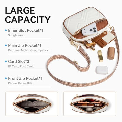 BOSTANTEN Quilted Small Crossbody Bag for Women Vegan Leather Purses - color: Beige With Brown