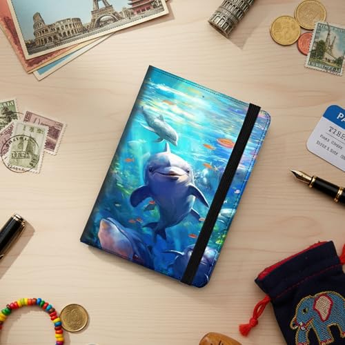 Bxgolkgd Passport Cover,RFID Blocking,Large Capacity Multi-Slot Travel Passport Wallet for Men & Women - Cute Dolphin - color: Cute Dolphin