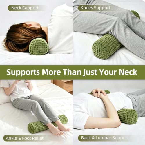 Cervical Pillow for Neck Pain, Memory Foam Neck Roll – Green - color: Green
