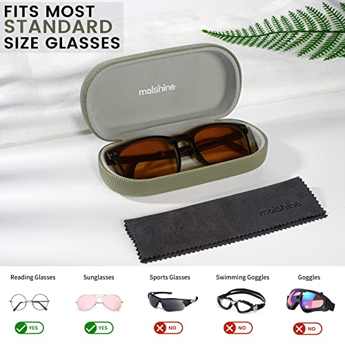 molshine Hard Shell Leather Sunglasses Case,Classic Large Glasses Case for Women Men,Sunglass Eyeglasses - color: Olive Green