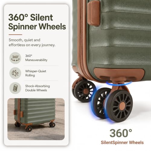 Carry On Luggage 22x14x9 Airline Approved Suitcase with Wheels, 3 Piece - color: Olive Drab, size: 3 Piece Sets (20/BP/TB)