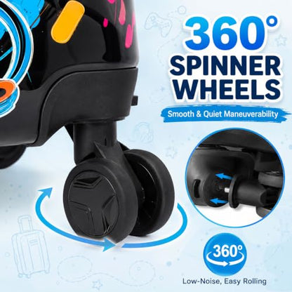 UFNDC Lightweight Hardshell Spinner Kids Suitcase Set 2PCS with Wheels - Airplane Approved Carry-On Luggage for Boys & Children Ages 3-10, Fun Game Rolling Suitcases for Elementary Toddler Travel - color: Black Fun Game Luggage 2PCS Set