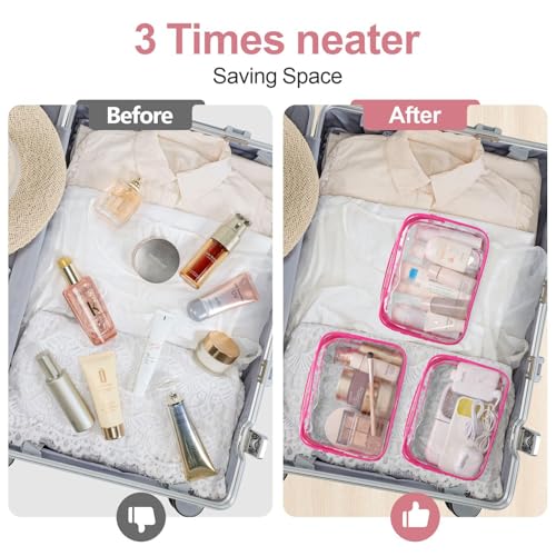 PACKISM TSA Approved Toiletry Bag - Clear Makeup Bag Travel, Fuchsia Pink - color: Bright Rose Red, size: Medium Set