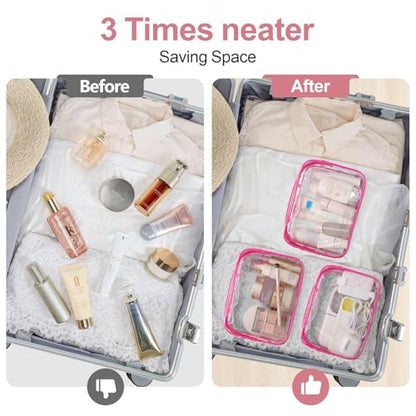PACKISM TSA Approved Toiletry Bag - Clear Makeup Bag Travel, Fuchsia Pink - color: Bright Rose Red, size: Medium Set