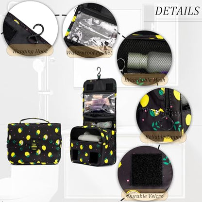 L&FY Hanging Travel Toiletry Bag Women's Cosmetic Organizer Makeup Pouch Men's Dopp Kits With Handle(Grey Lemon) - color: Grey Lemon, size: Compact Size