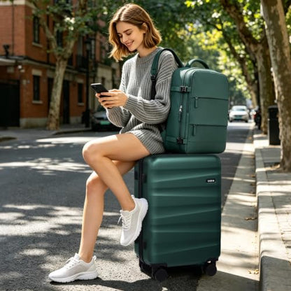 UKEIN Luggage Set with Backpack,Hardshell Carry On Luggage Airline Approved - color: Dark Green