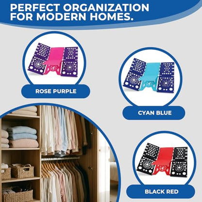 3Pack Foldable Laundry Board | Portable Shirt & Clothes Folder Organizer | Quick Folding Tool for Home & Travel（ Black Red, Cyan Blue and Pink Purple ） - color: 1 Pink Purple 1 Black Red 1 Blue