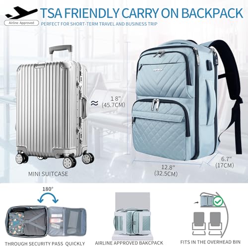 EMPSIGN Travel Backpack Women, Large Carry On Backpack 17 inch, Light Blue - color: Light Blue, size: 17 Inch