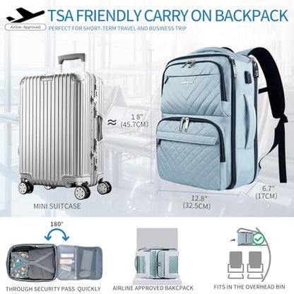 EMPSIGN Travel Backpack Women, Large Carry On Backpack 17 inch, Light Blue - color: Light Blue, size: 17 Inch